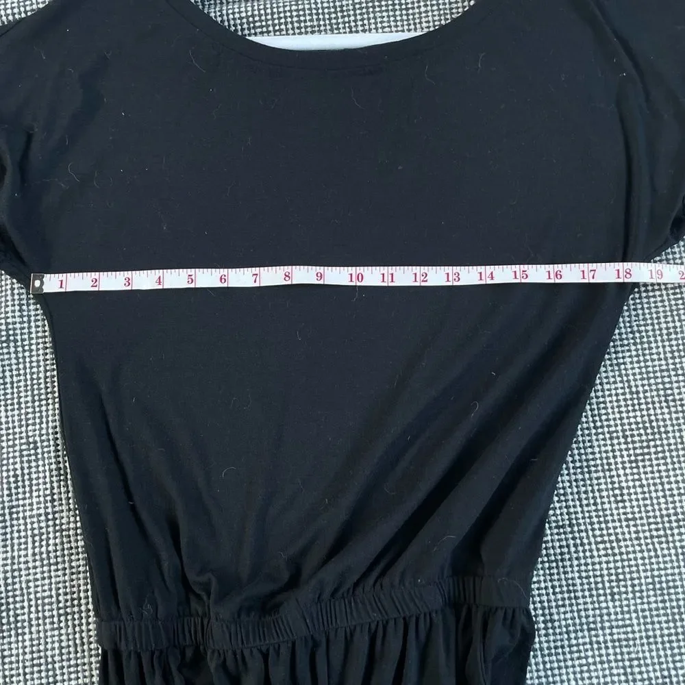 Black short sleeve elastic waist jogger bottom one piece pull-on jumpsuit - Picture 6 of 10